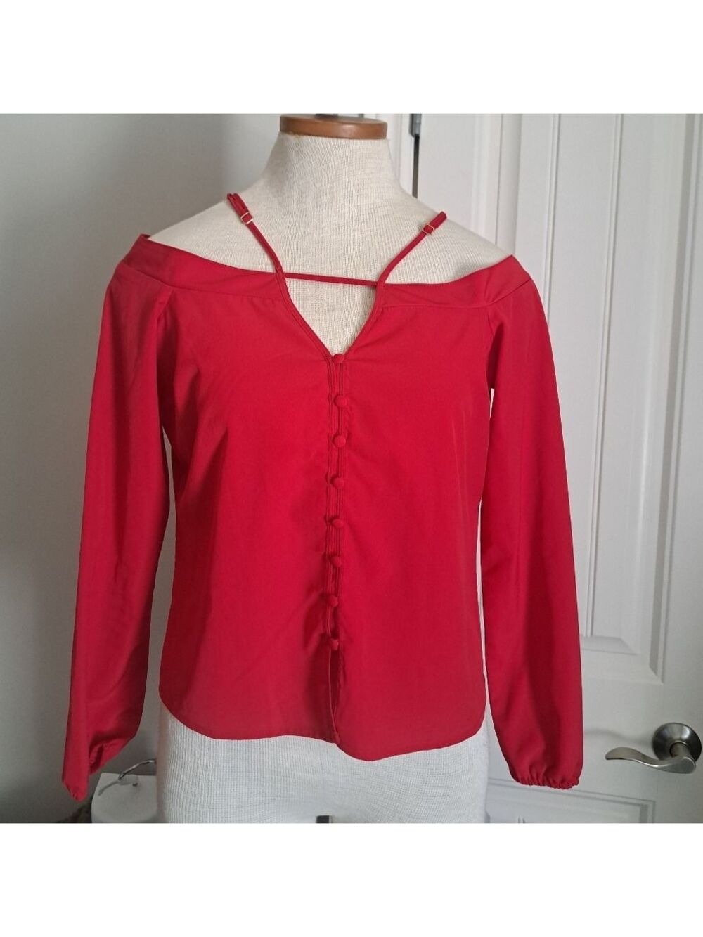 GUESS Y2K Red Long Sleeve Blouse Top Button Front Bohemian Lightweight XS